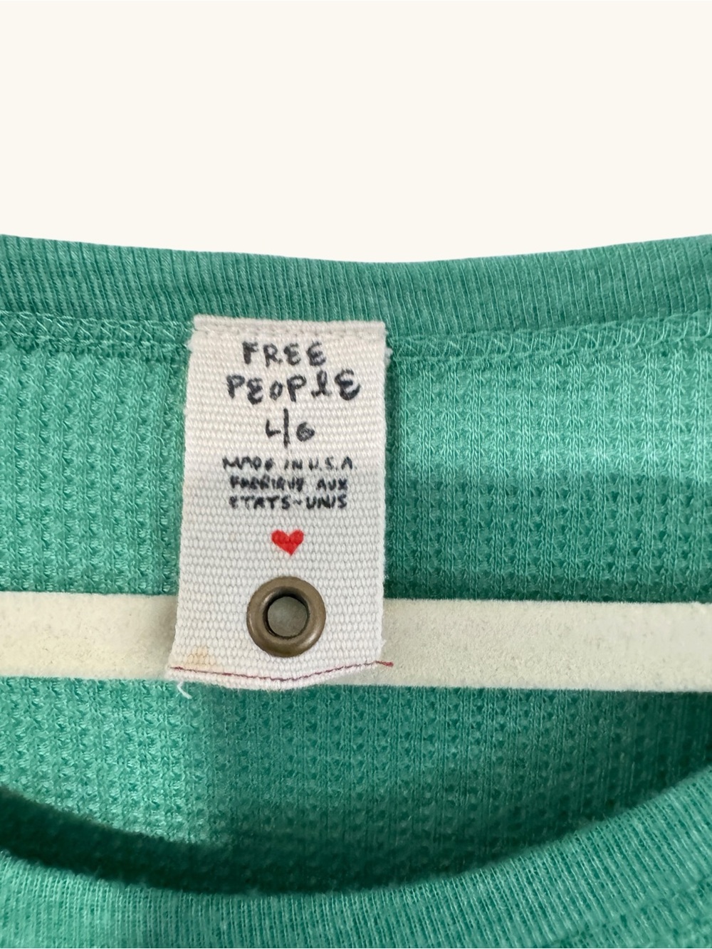 Free People Green Star Print Thermal Long Sleeve Top Size L - Picture 6 of 10